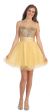 Round Neck Sequins Bust Tulle Short Party Prom Dress in Gold